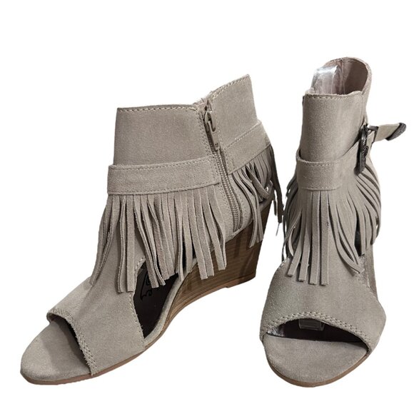 Naughty Monkey Leather Fringe Western Peep Toe Wedge Sandals Size‎ 10 - Picture 3 of 8